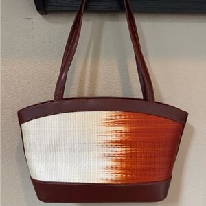 Le Sac Handbag Woven Straw Rust Orange Ombré Shoulder Bag